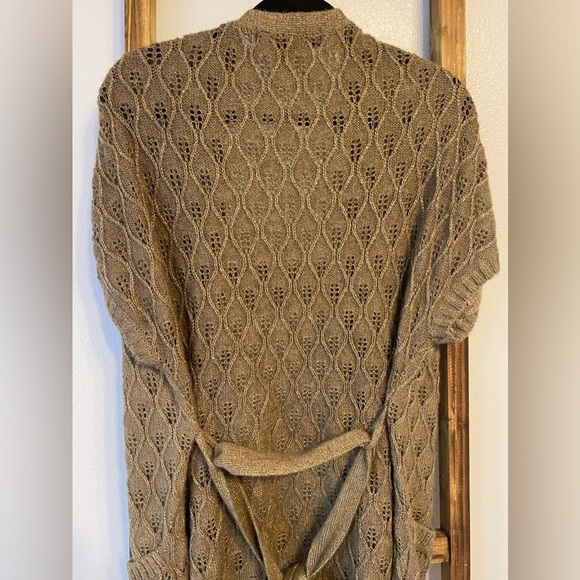 Isabella Rodriguez Brown Copper Metallic Belted Cardigan Short Sleeves Size Lg - Picture 8 of 9